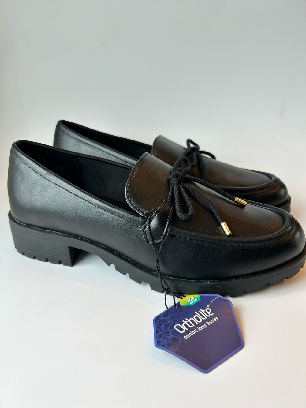 Sonoma Goods For Life Irelandd Black Lug Loafers Tie Accent Size 7 NWT